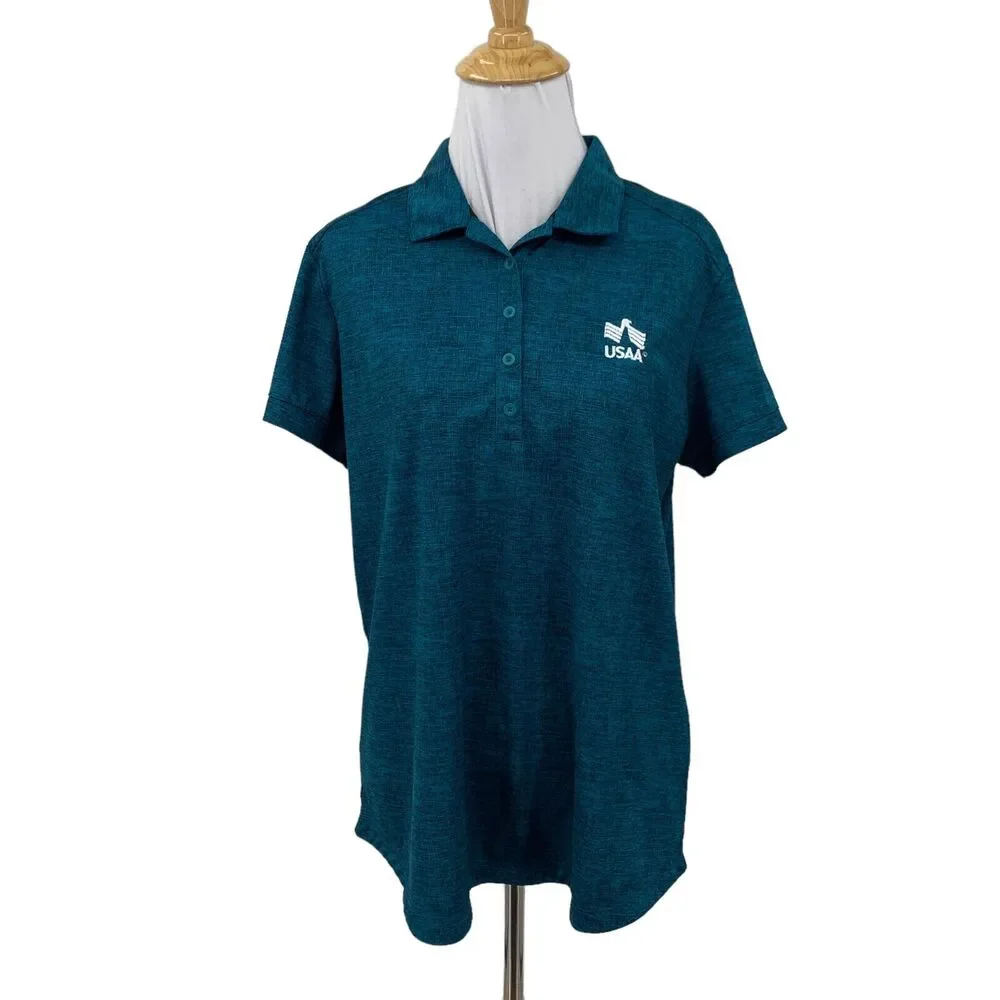 Nike Golf Shirt Womens L Large Teal Dri Fit Crosshatch Polo 3PCC Collared USAA